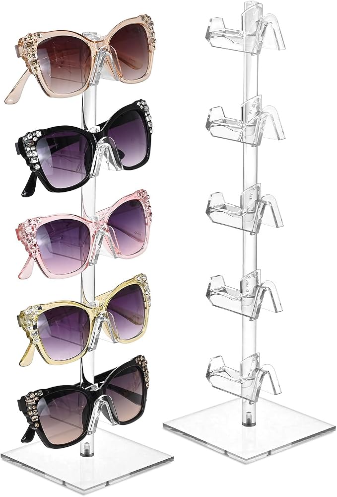 MOOCA 2-Piece Acrylic Eyewear Display Stand, Holds 10 Frames | Eyewear rack with oversized supports displays large sunglasses and eyeglasses for show,store,home and easy assemble.' by Mooca
