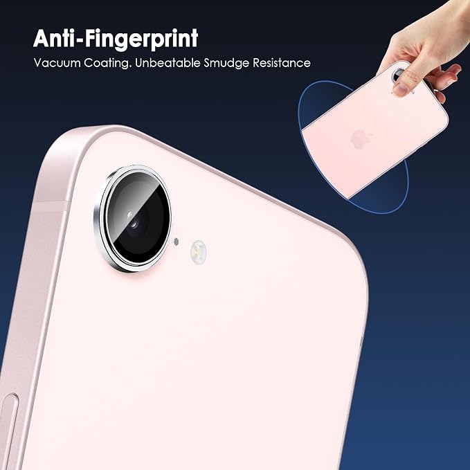 Camera Lens Protector for iPhone 17e & 16e, Silver | AR+AF, 9H Tempered Glass, Individual Metal Ring, Anti Glare, Fall Protection, Camera Screen Cover - Image 6