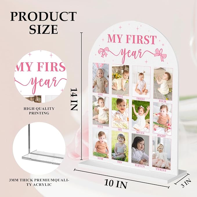 My First Year Photo Board Baby Milestone Signs One Year of Baby Photo Board, Best Babies Keepsake 10x14 Inches Acrylic Sign Decor Fits 2" x 3" Photo A12 - Image 2