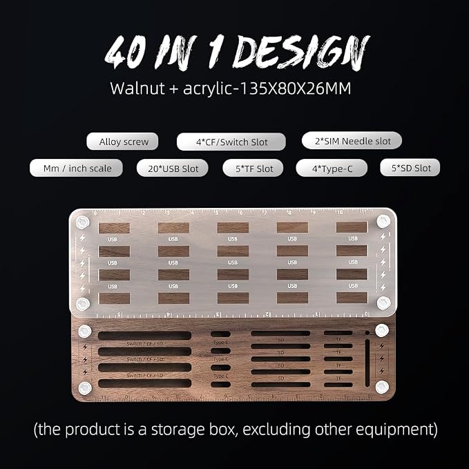 40 Slots Wooden Memory Card Case for TF/CF/Nintendo Switch, USB Flash Drive/SD Card Holder Desk With Removal Pin - Protection Box-03MY - Image 5