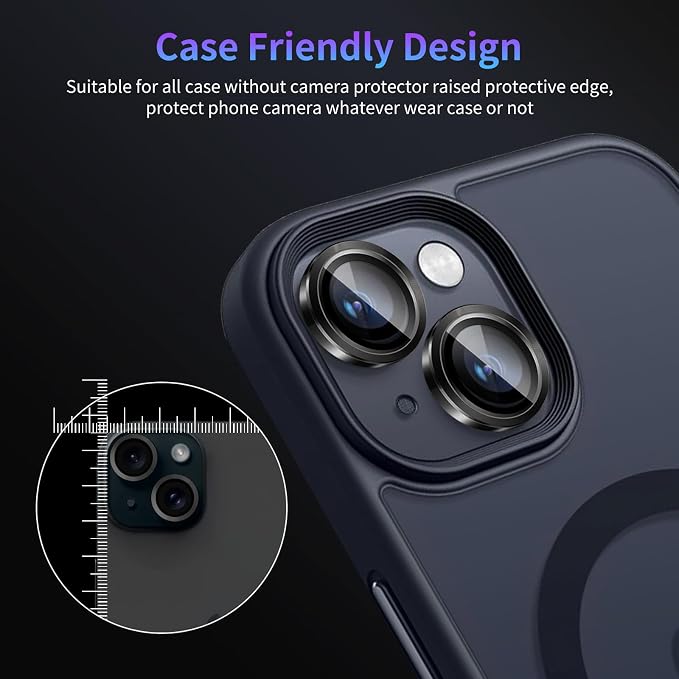 Camera Lens Protector for iPhone 14 / iPhone 14 Plus,1 Pack | Tempered Metal Glass Camera Cover Film,HD Clear,Anti-Scratch Lens Screen Protector Film,Case Friendly,Black Titanium - Image 7