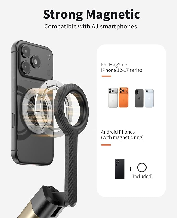 Vimose Magnetic Tripod for iPhone, Selfie Stick Monopod Tripod for Magsafe, 360° Rotatable Travel Tripod Heads Cell Phone Stand with Metal Ring & Remote, Compatible with iPhone Android, 60" - Image 2