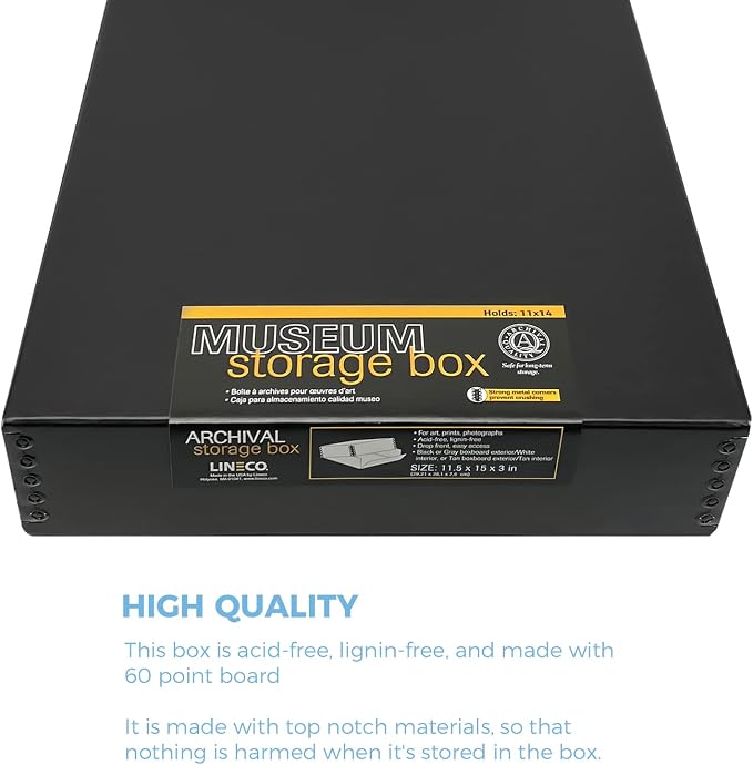 Lineco 11x14 Black Museum Archival Storage Box, Drop Front, 11.75x15x3 in. | Acid-Free with Metal Edge. Preserves Picture Longevity, Organize Photos or Documents, Crafts, DIY. - Image 3