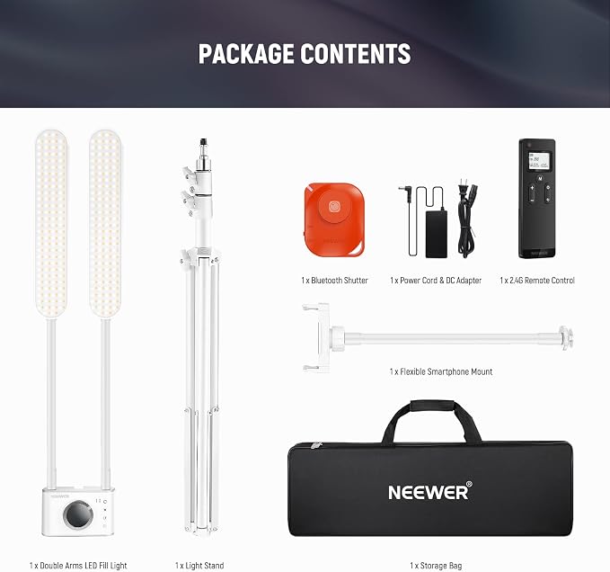 NEEWER Esthetician Light with Phone Holder & Travel Bag Kit, Support 2.4G/PC/MAC Control & Separate Control of 2 LED Light Heads, CRI98+ Bi Color Stepless Dimmable Tattoo Lighting Lash Lamp, BH40B - Image 9