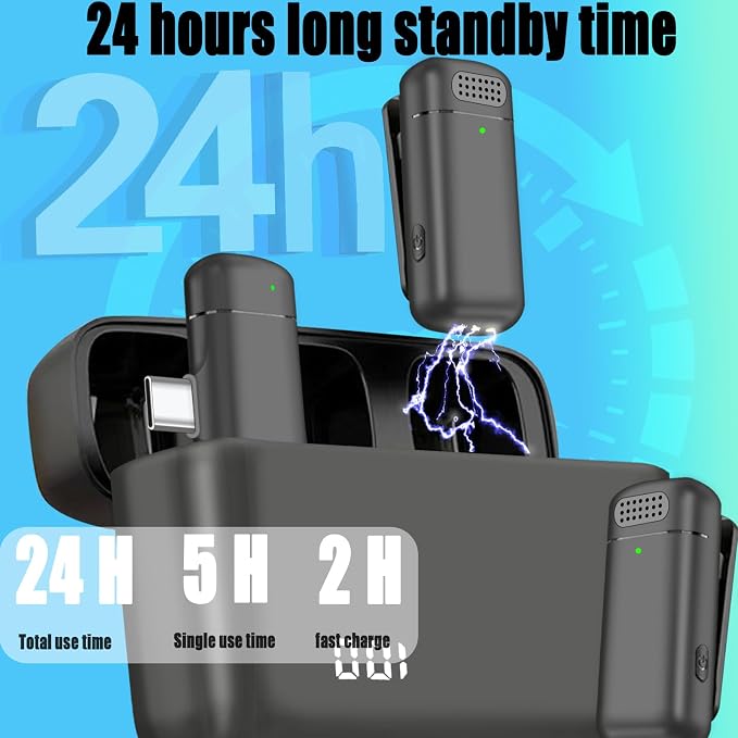 2 Pcs 3 in 1 Wireless Lavalier Microphones for iPhone iPad USB C Android Laptop with Charging Case, Clip on Lapel Mic Plug-Play Cordless Mini Mic for Video Recording Vlogging, YouTube, Interview - Image 6