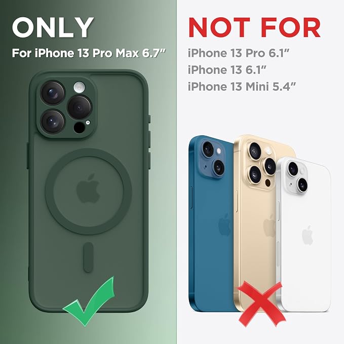 CAPRARO for iPhone 13 Pro Max Case, Compatible with MagSafe | Upgraded [Full Camera Protection] Shockproof Protective Slim Translucent Matte Magnetic Phone Case 6.7'', Deep Green - Image 2