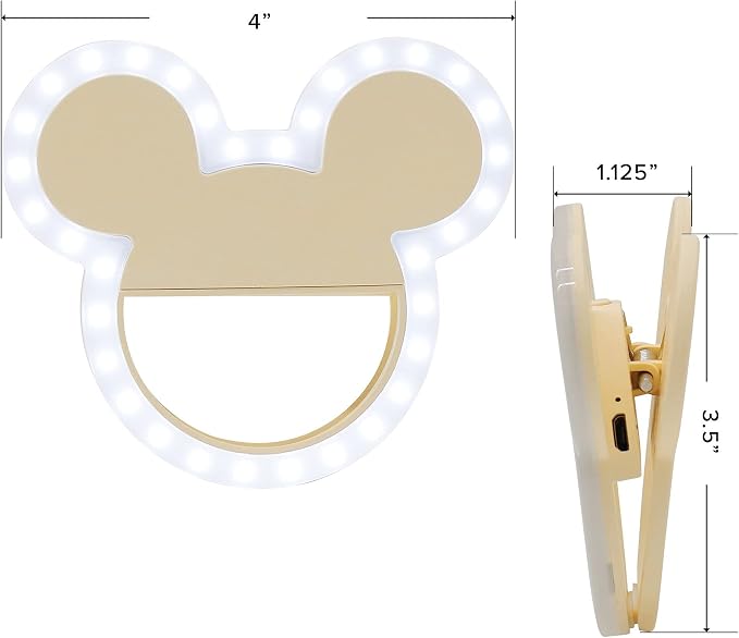 Impressions Vanity Disney Mickey Mouse GlowMe LED Beauty Selfie Ring Light with 3 Level Adjustable Brightness, Portable Clip-on for Smartphone Photography, Camera, and Makeup - Image 2