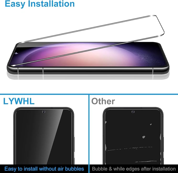 LYWHL for 3 Pack Samsung Galaxy S23 Plus / S23+ Tempered Glass Screen Protector with 2 Pack Camera Lens Protector, Support Fingerprint Unlock, 9H Shatterproof Bubble Free Case Friendly - Image 3