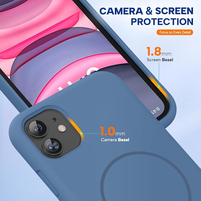 miracase Magnetic for iPhone 11 Case, [Soft Anti-Scratch Microfiber Lining], Compatible with MagSafe, Silicone Shockproof Protection Phone Case for 11, Glass Blue - Image 5