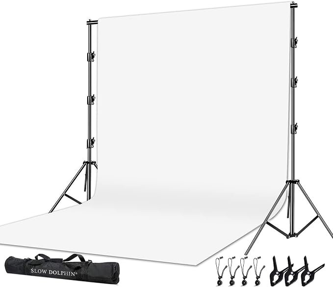 SLOW DOLPHIN Photo Video Studio 10 x12ft 100% Cotton White Muslin Backdrop with 10 x 10ft Stand Photography Background Support System Kit Clamp, Clips,Carry Bag by SLOWDOLPHIN