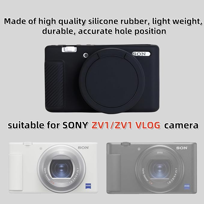Camera Case for Sony ZV1 Digital Camera.ZV-1 Accessories | Soft Silicone Protective Case Removable Lens Cover,Comes with 2 Screen Protectors and 1 Wrist Strap. (Black) - Image 2