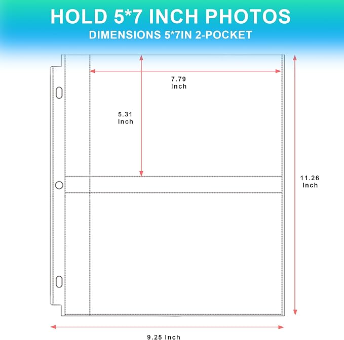 50 Pack 5 x 7 Photo Sleeves for 3 Ring Binder(200 Pictures) | Heavy-Duty Archival Photo Page Protectors, Clear Picture Album Refill Pages Holds, Acid-Free - Image 2
