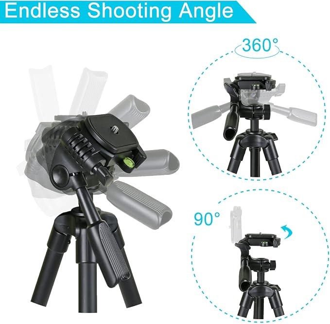 Endurax 60'' Camera Tripod Camera Stand for Canon Rebel Eos Nikon DSLR, Travel Tripods for Phone Tablet with Remote Black | Tripod Stand for Canon/Nikon/Sony DSLR；360° Pan head, Quick-Release & Bubble Level；Lightweight Aluminum with Carry Bag - Image 3