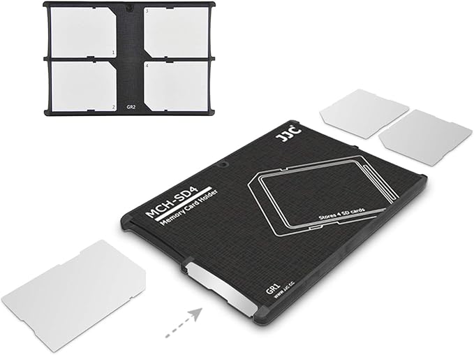 4 Slot SD Card Holder Case Storage Organizer, Slim Ultra-Thin SDHC SDXC Box | Lightweight Ultra-Thin Credit Card Size Container Storage Case fit 4 SD SDHC SDXC Cards by JJC