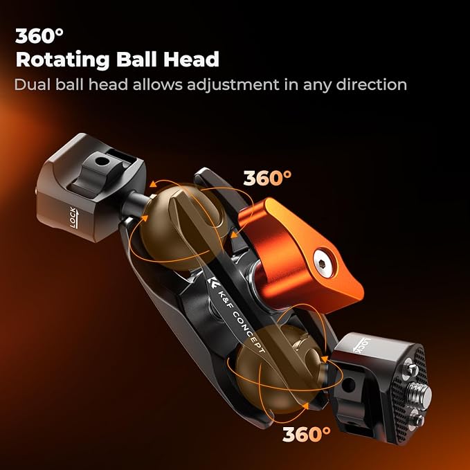 K&F CONCEPT Dual Ball Heads Magic Arm, Articulating Magic Arm | with 1/4"-20 Screw, 360° swivelling Ball Head, Aluminum Alloy Camera Monitor Mount Arm, MS14 - Image 3