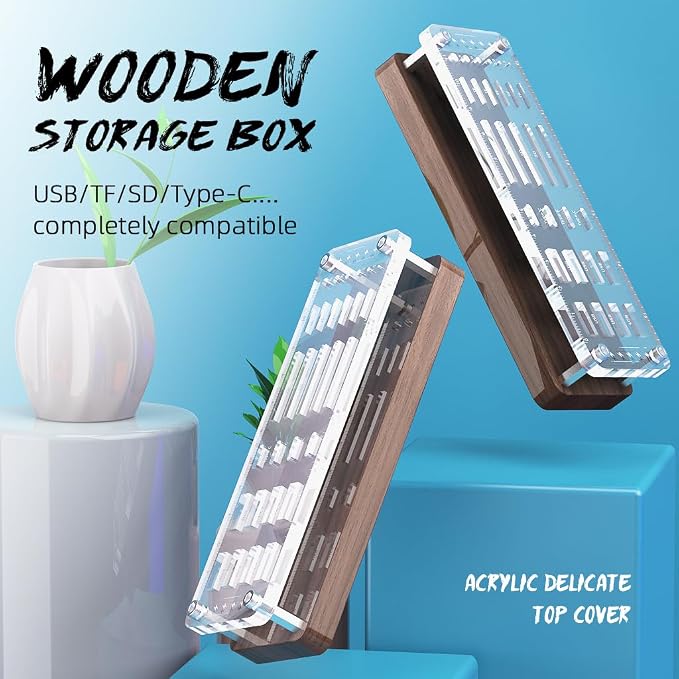 29 Slot Wooden Memory Card Case and USB Drive Organizer with Screwdriver and SIM Card Ejector - F02MY - Image 2