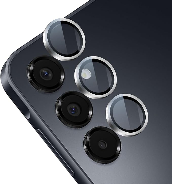 Camera Lens Protector for Samsung Galaxy A16, Silver | AR+AF, 9H Tempered Glass, Individual Metal Ring, Anti Glare, Fall Protection, Camera Screen Cover by TENOC
