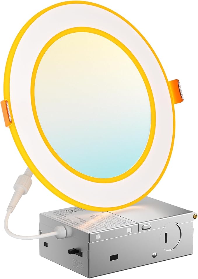 Amico 1 Pack 6 Inch 5CCT LED Recessed Ceiling Light with Double Ring Night Light, 2700-5000K Selectable Ultra-Thin Recessed Lighting, 12W=110W, 1100LM, Dimmable Canless Wafer Downlight, ETL, FCC by Amico