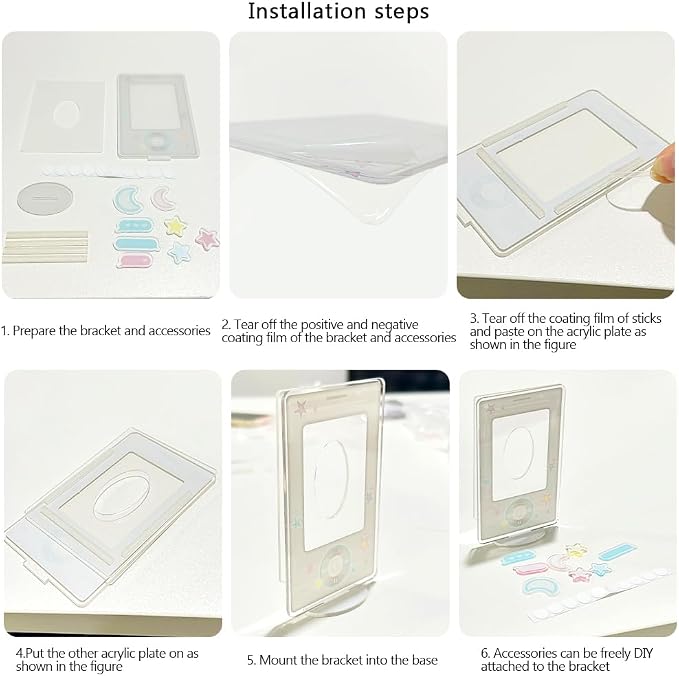 WAYUTO 2 Pack 3 Inch Acrylic Kpop Photocard Holder with Decorative Accessories Kpop Photocard Display Frame Kpop Photocard Stand Kpop Photocard Organizer for Tabletop Decor - Image 4