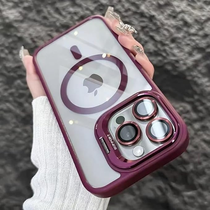 for iPhone 17 Pro Max Magnetic Case with Kickstand, [Compatible with MagSafe] Built in Stash Stand Clear Shockproof Soft Cover Camera Lens Protection Case for iPhone 17 Pro Max 6.9", Wine Red - Image 3