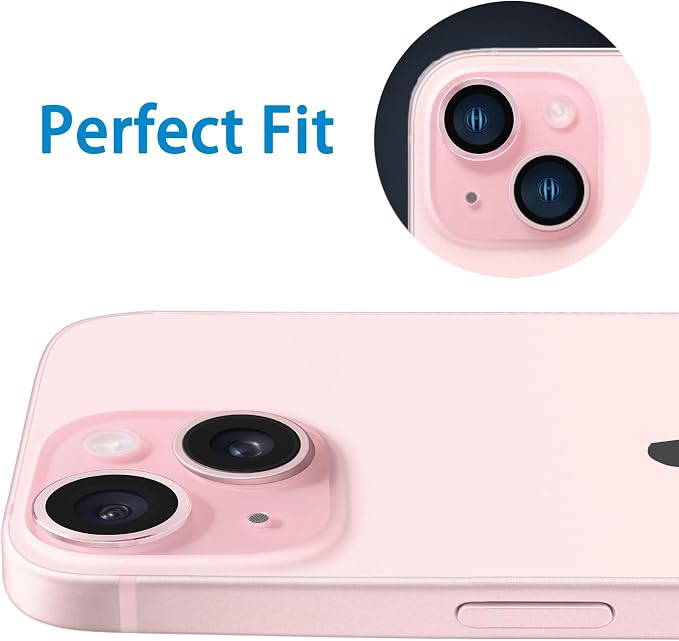 Compatible with iPhone 15 and 15 Plus Camera Lens Protector, Anti-Scratch Lens Cover 9H Tempered Glass Metal Camera Screen Protector Shockproof Camera Ring for iPhone 15 and 15 Plus - 2 Pcs Pink - Image 5
