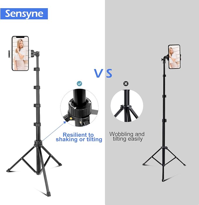 Sensyne 67" Phone-Tripod, Extendable Cell Phone Tripod Stand & Selfie Stick with Wireless Remote and Phone Holder, Compatible with iPhone Android Phone, Camera - Image 6