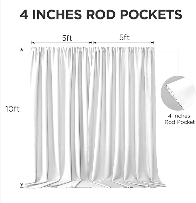 Joydeco 10x10ft White Backdrop Curtain for Parties, Wrinkle Free White Curtains Photo Backdrop for Wedding Decor, Birthday Party Graduation Baby Shower Photography(5ft x 10ft, 2 Panels) - Image 5
