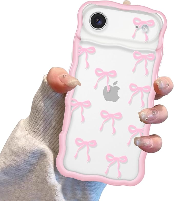 QLTYPRI for iPhone Air Pink Bow Case, Clear Cute Pink Ribbon Bow Phone Case Curly Wavy Aesthetic Phone Cover, Soft Slim Transparent TPU Shockproof Protective Cover for Women Girls - Ribbon Bow - Image 7