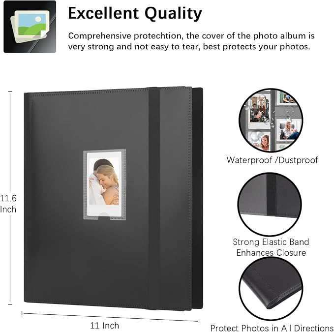 560 Pockets Photo Album for Instax Mini & Polaroid 2x3 Photos, Black | Large Capacity Photo Book, Elastic Band Closure, Safely Holds Your Unique Memories for Secure Storage and Easy Viewing - Image 6