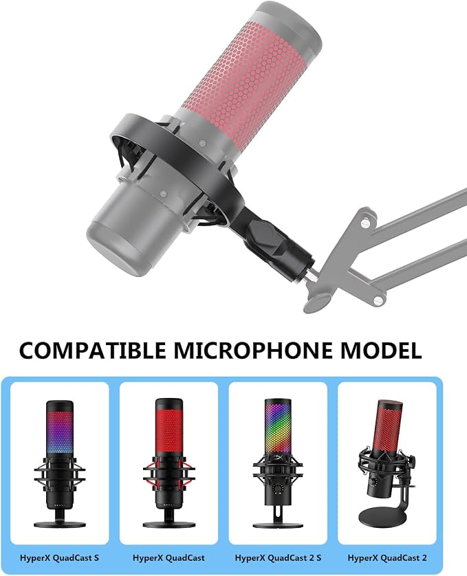 Microphone Shock Mount for HyperX QuadCast, Custom, Durable, with Adapters | Metal Outer Ring, Anti-Vibration, Durable Replacement, Works with Mic Stand and Boom Arm, 3/8" and 1/4" Screw Adapters - Image 2