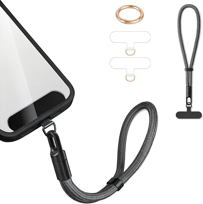 Phone Wrist Strap Lanyard Hand Universal Adjustable Phone Finger Grip Wristlet with 3 Patches Tether Anti Theft for iPhone 16 Pro Max 15 14 Charms for Keychain USB Flash Drive Wallet ID Name Tag Grey by Casecond