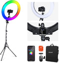NEEWER 18 Inch RGB LED Ring Light APP Control with Tripod Stand and Phone HolderCompatible with iPhone for Selfie Makeup Lash Studio Streaming Video Recording Lighting, 42W Ringlight Dimmable,RGB18 II by Neewer