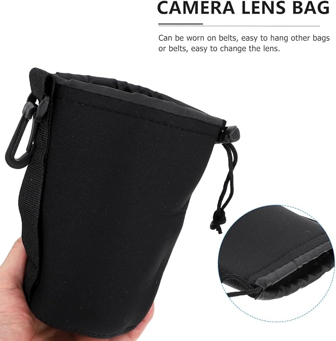 SHOWERORO 2 pack Neoprene Camera Lens Pouch Dslr Camera Lens Case Bag Drawstring Protective Storage for Shockproof Thermal Insulation Universal Container 3.93 X 3.14 X 3.14 in - Image 4