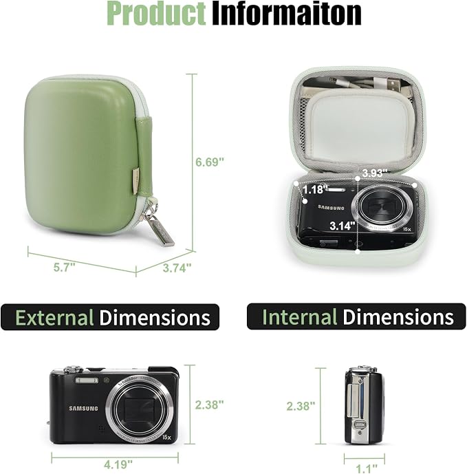 Cwatcun Digital Camera Case, Compact Protective Pouch for Kodak/Canon/Sony | Fits cameras up to 4.9"x3.5"x2.2". 900Dscratch-resistant, water-repellent, 3-layer shockproof sponge, detachable wristband. - Image 2