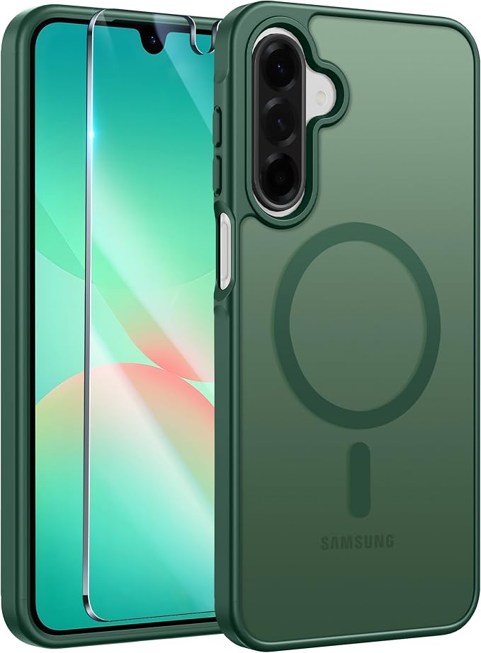 FNTCASE for Galaxy A26 5G Phone Case, Fit for Magsafe, Screen Protector | Translucent Matte, 14FT Military Grade Drop Protection, Slim Shockproof Protective, for Samsung A 26 4G Cover, Green by FNTCASE