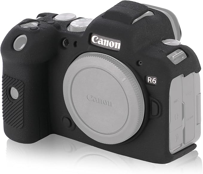 Camera Case for Canon R6 R6II - Silicone Protective DSLR Skin Cover, Detachable Cage, Shockproof, Dustproof (Black) by STSEETOP