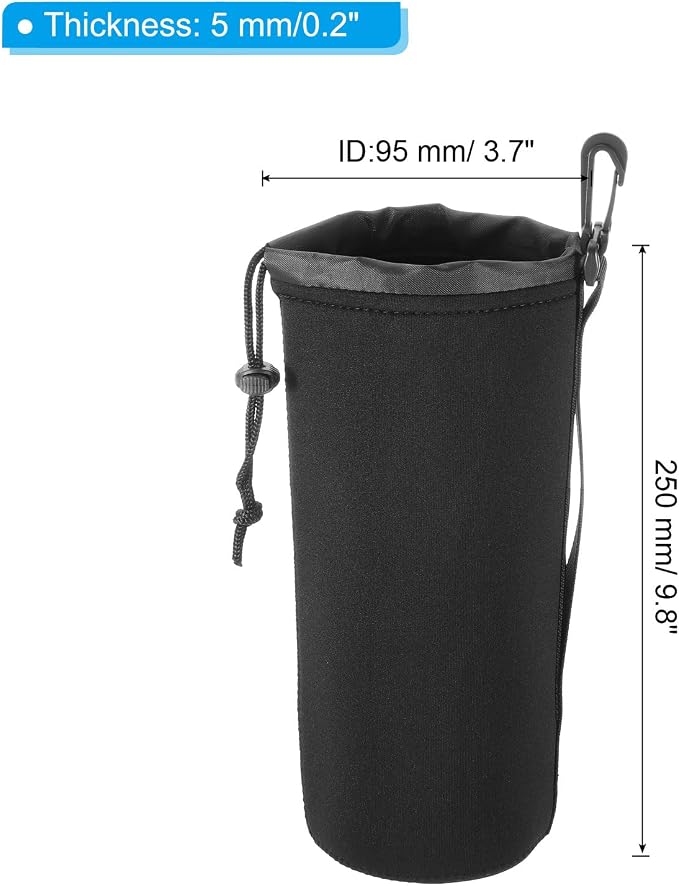 PATIKIL Camera Lens Bag, 4 Pcs 3.7" ID x 9.8" H Drawstring Lens Pouch with Thick Protective Neoprene, Lens Case for DSLR Camera Lens, Water Coffee Cups Black - Image 2