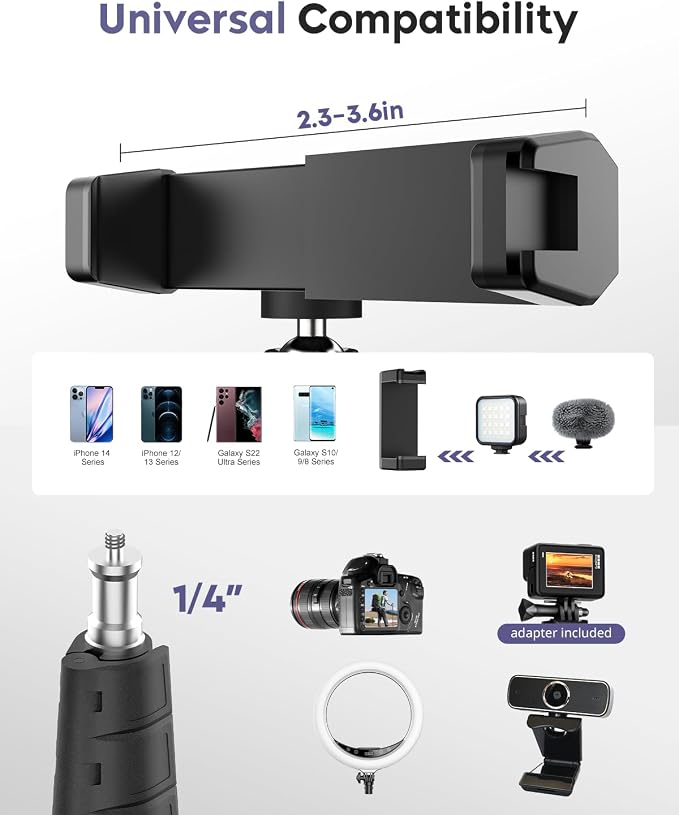 Aureday Phone Tripod, 92" Cell Phone Stand with 15" Gooseneck, Remote and Phone Holder, Overhead & Selfie Stick for Recording/Watching/Vlog, Compatible with iPhone Android (Pack of 2) - Image 3