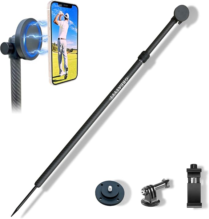 Carbon Fiber Monopod Golf Swing Recorder - Ultra Lightweight with MagSafe Magnetic Holder - Adjustable 32-55" Height - Ground Spike - Training Aid for iPhone Android by GreatYYT