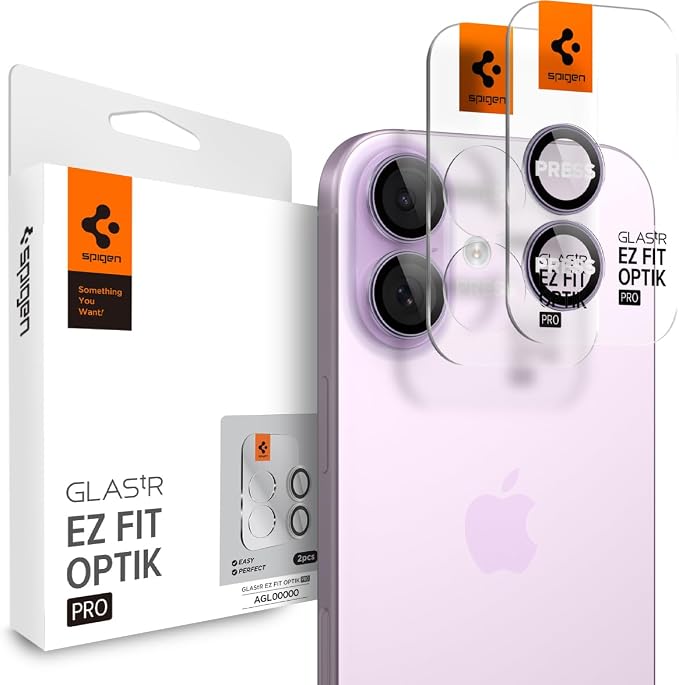 Spigen Camera Lens Protector for iPhone 17 (16 Plus/16) - Lavender | GlasTR EZ Fit Optik Pro, 9H+ Tempered glass, Scratch resistant, Auto-align tray, Case-friendly, Original Photo Quality, 2Pack by Unknown