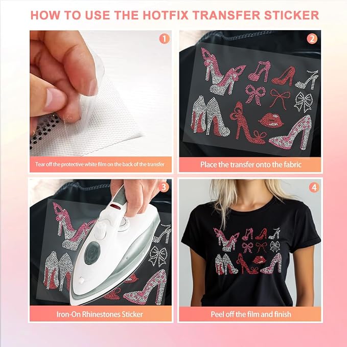 5 Pcs Bat Pattern Iron on Rhinestones Transfer, Bling Crystal Clothing Repair Applique Heat Transfer Patches for T-Shirt Vest Shoes Hat Jacket Pants Bags Decor - Image 5