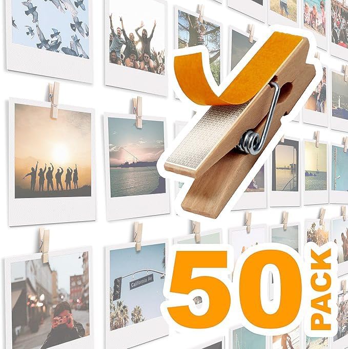 50 pack Mini Self Adhesive Clips for Pictures - Poster Hanger Paper Clip Holder for Wall, Photo Cards Hanging Display Office Board & Picture Boards, Artwork Photos Holders Card Hangers Dorm Room Decor by TOROS