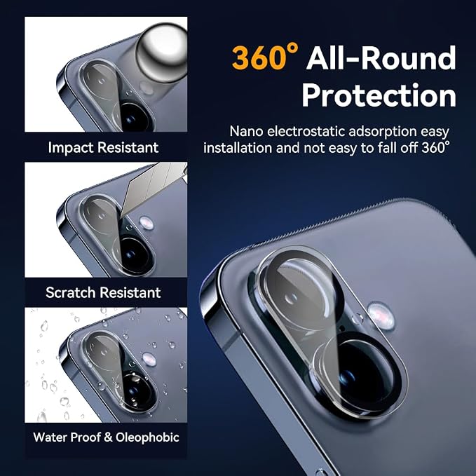 Camera Lens Protector for iPhone 16 6.1" / iPhone 16 plus 6.7"/ iPhone17 6.3",9H Tempered Glass，Ultra HD, Scratch Resistance Easy to Install，Case Friendly，[Does not Affect Night Shots] 3-Pack - Image 2
