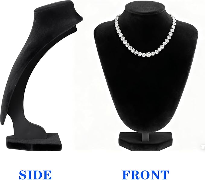 TENINYU Professional 3D Necklace Display Stand, Black Velvet Jewelry Bust Holder, 8.5 Inch Chain Organizer Tower for Home Display (Black) - Image 4