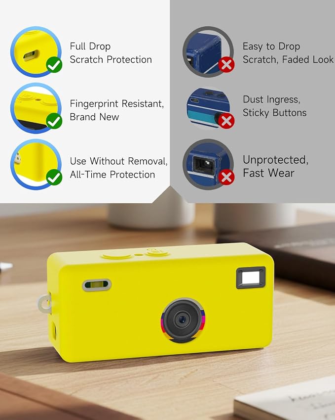 Silicone Case for Kodak CHARMERA Keychain Digital Blind Box accessories,Soft Silicone Protective Case,Comes with Screen Protectors and Wrist Strap - Yellow - Image 5