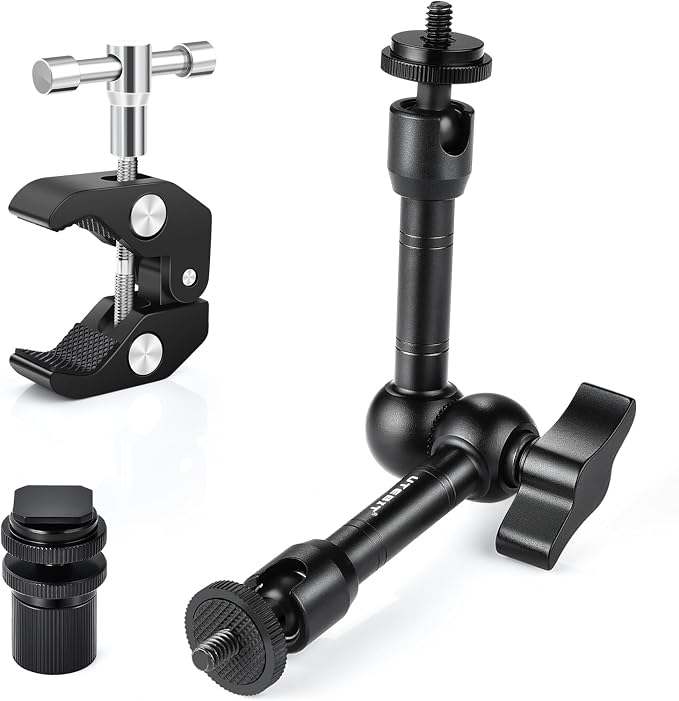 UTEBIT 9 inch Magic Arm with Super Clamp and 360° Ball Heads, Black | Articulating Magic Arm Camera Mount with 1/4" & 3/8" Threads Screws for Monitor,Flash, Microphone, Camera Cage, Action Camera by UTEBIT