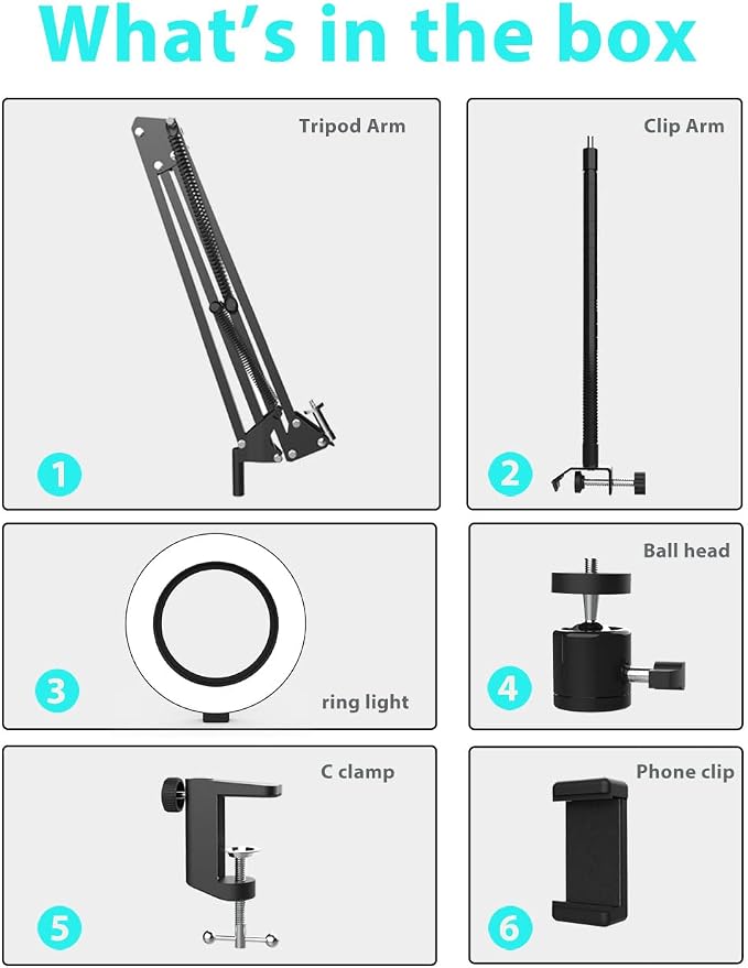 Overhead Camera Mount with Ring Light, Flexible Articulating Phone Arm Stand Compatible with iPhone, Logitech Webcam, Desk Tripod for YouTube Live Stream Cooking Nail Video Recording - Image 9