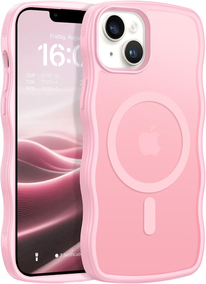 BENTOBEN Magnetic for iPhone 13 Case iPhone 14 Case, Cute Wavy [Compatible with MagSafe] Matte Anti-Slip Bumper Women Girls Boys Protective Cover for 13/14 6.1" Light Pink by BENTOBEN