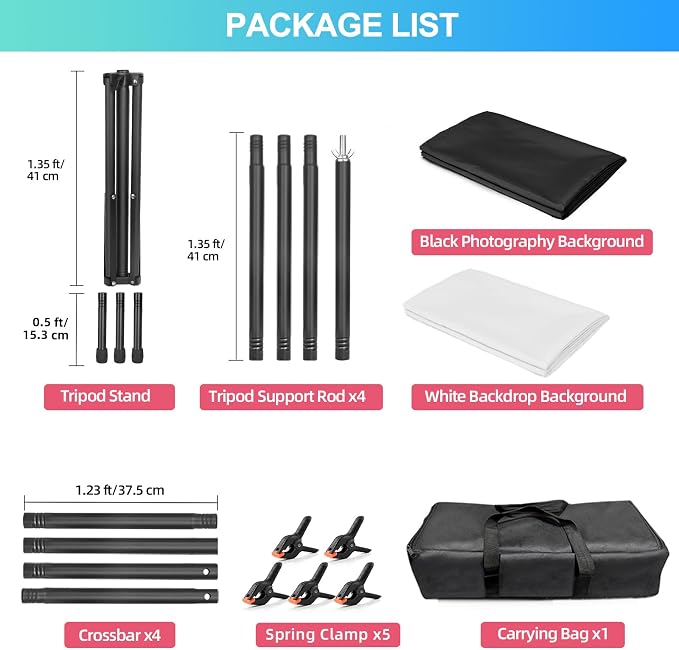 Black White Backdrop Screen with Stand Kit for Photo Video Studio Filming 5X6.5ft, Black Backdrop White Photo Curtain Background with T Shape Stand and 5 Spring Clamp for Photography Party Decorations - Image 10