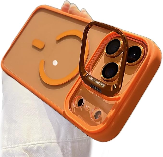 for iPhone 17 Pro Max Magnetic Case with Kickstand, [Compatible with MagSafe] Built in Stash Stand Clear Shockproof Soft Cover Camera Lens Protection Case for iPhone 17 Pro Max 6.9", Orange - Image 8